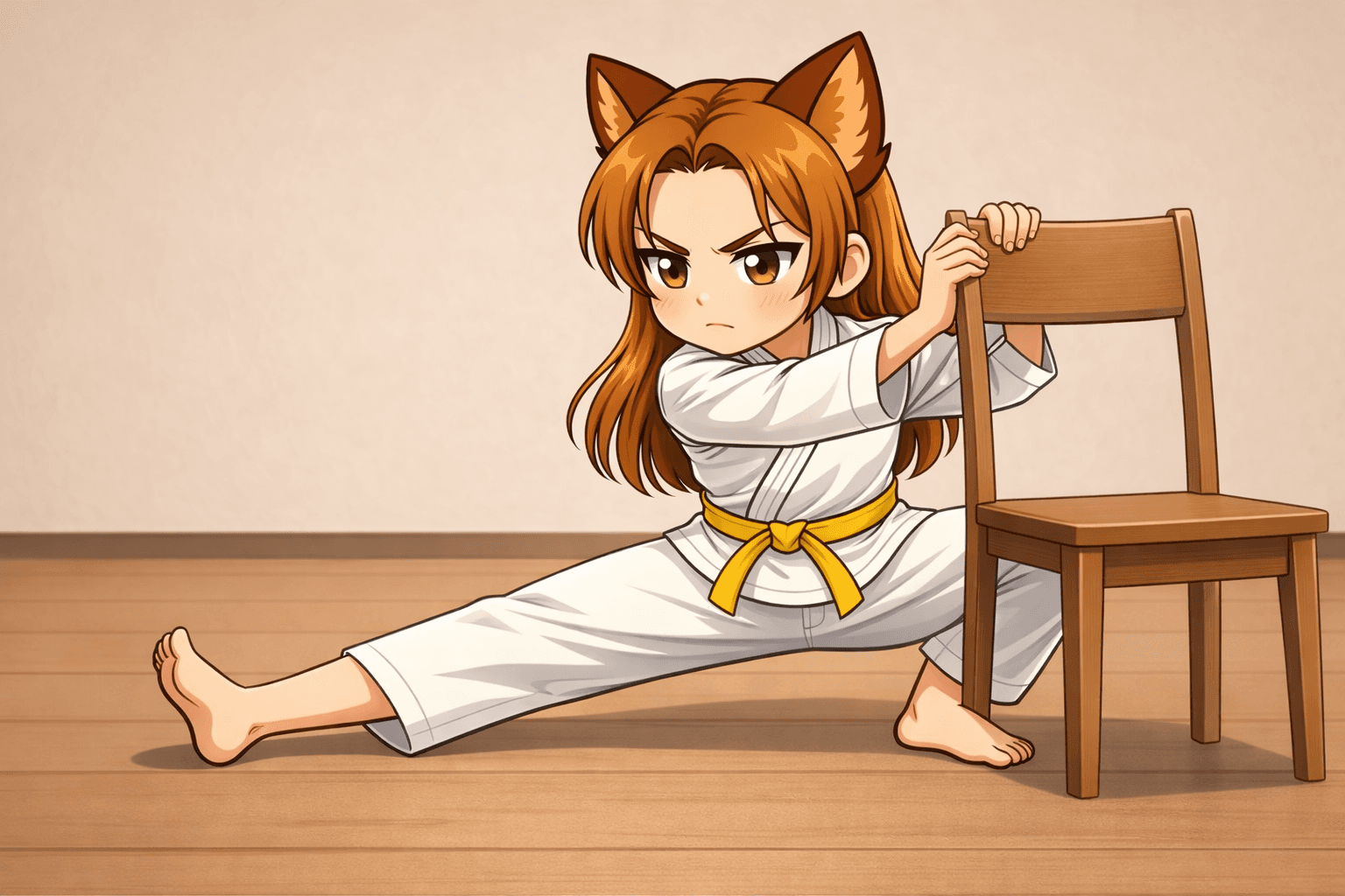 Julia realizando o cossack squat com assistência